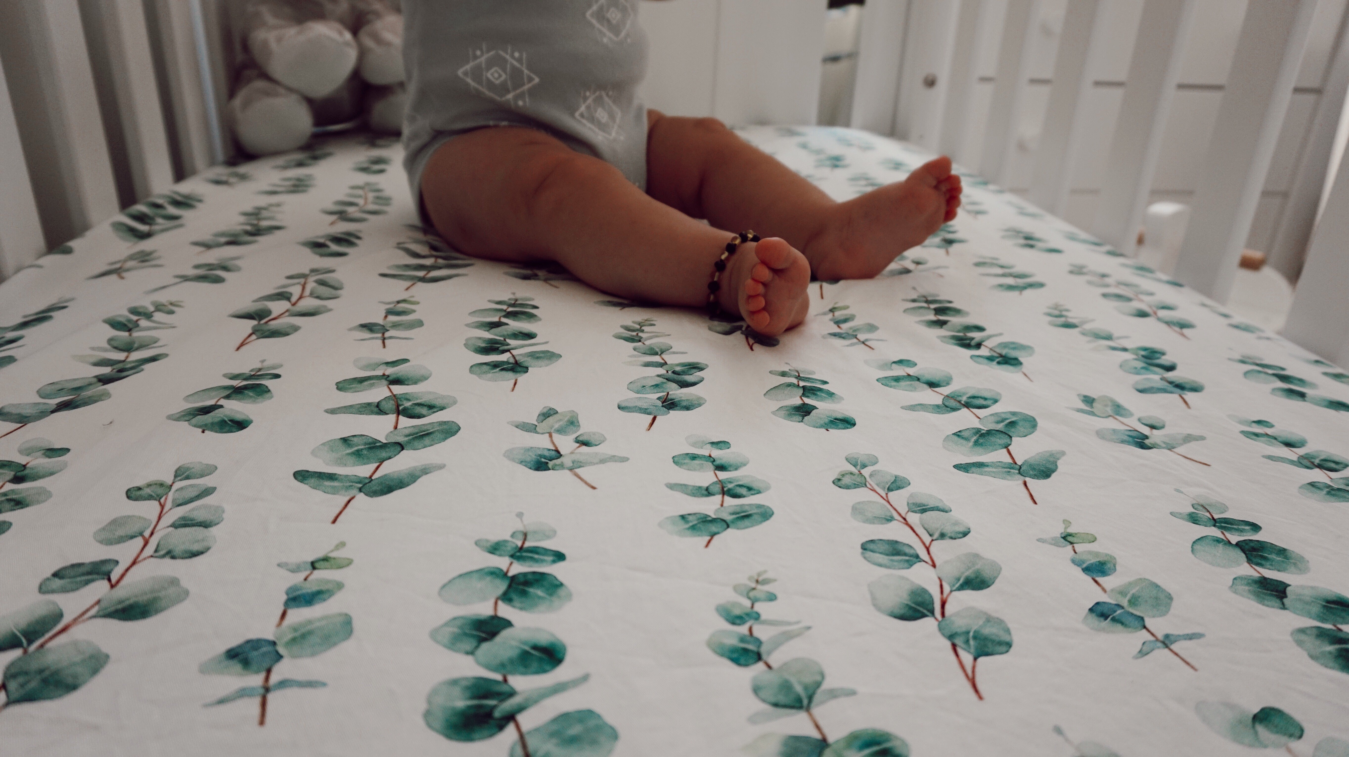 Silver Gum Leaf Fitted Cot Sheet/Crib Sheet