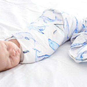 Ocean Lullaby Checked Double Cotton Muslin Swaddle Wrap