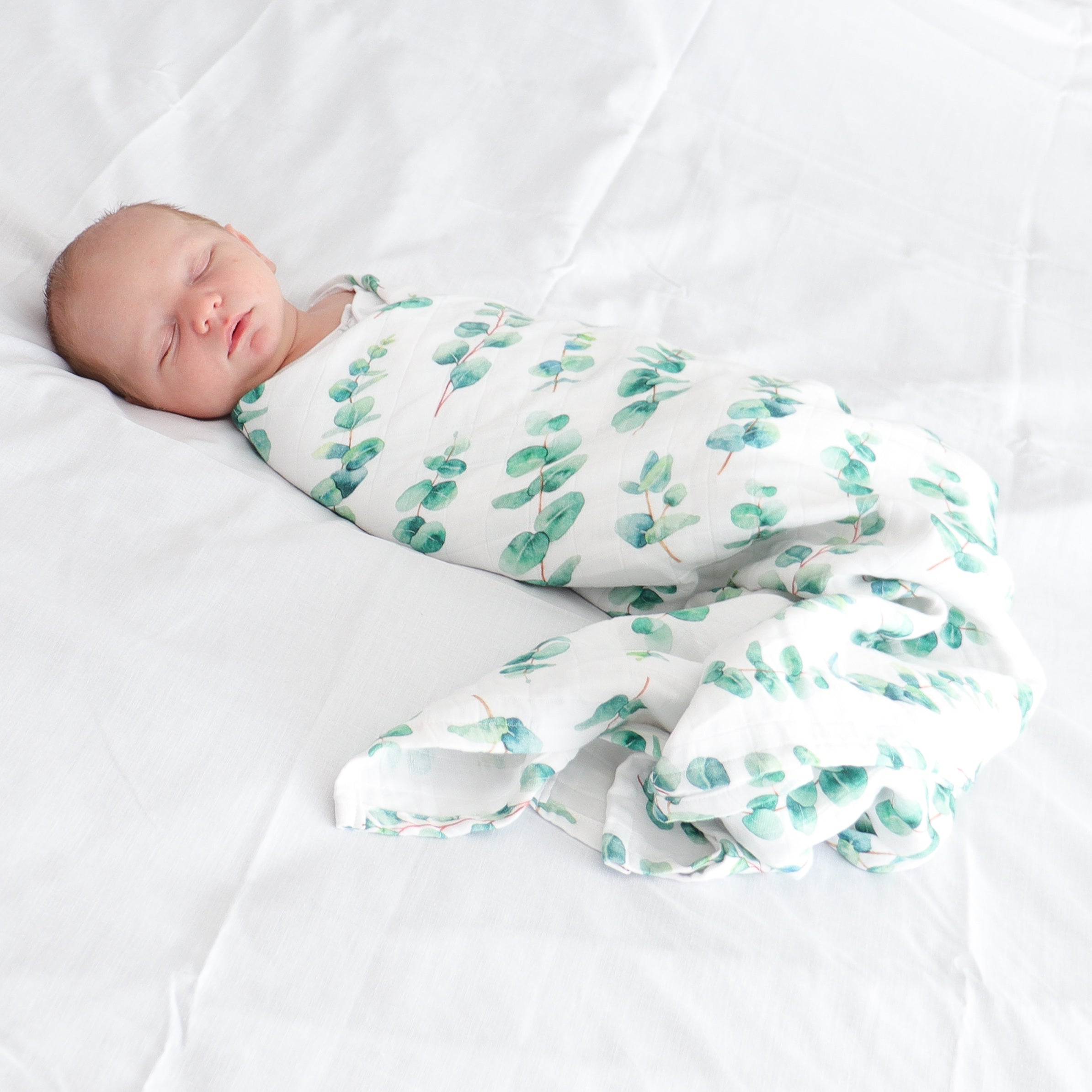 Silver Gum Leaf Checked Double Bamboo/Cotton Muslin Swaddle Wrap