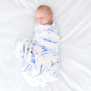 Ocean Lullaby Checked Double Cotton Muslin Swaddle Wrap